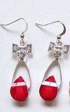 Ribbon Crystal Drop Earrings - Red
