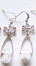 Ribbon Crystal Drop Earrings - White