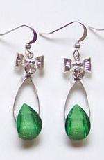 Ribbon Crystal Drop Earrings - Green