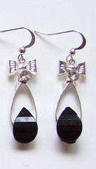 Ribbon Crystal Drop Earrings - Black