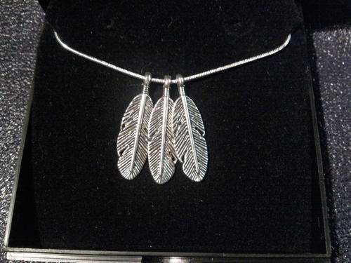 Tri-Feather Tibetan Silver Pendant on 50,4cm 925 Sterling Silver Chain  - CLEARANCE!!!
