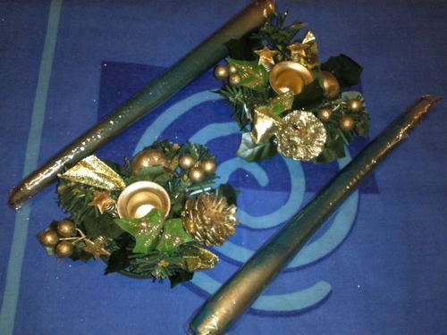 Christmas Candle & Holder Set -  Green