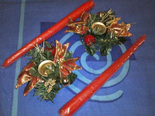 Christmas Candle & Holder Set -  Red