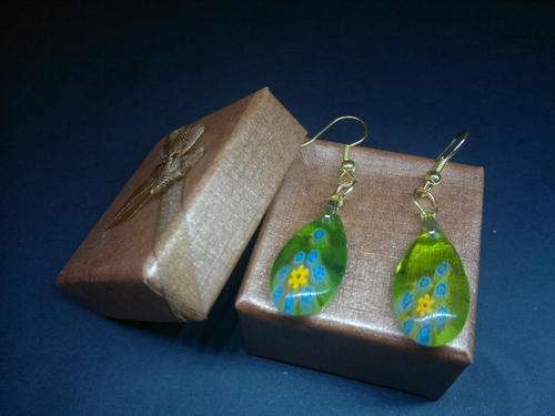 Millefiori glass drop earrings  - Green
