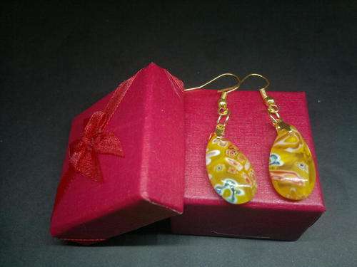 Millefiori glass drop earrings  - Orange