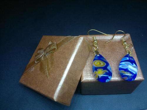 Millefiori glass drop earrings  - Blue