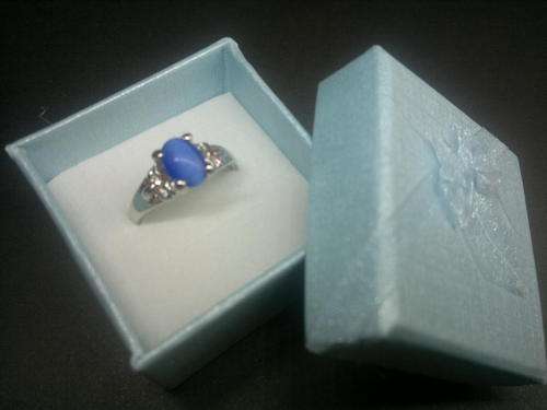 Tibetan Silver Cat's Eye Ring - Blue Size 18