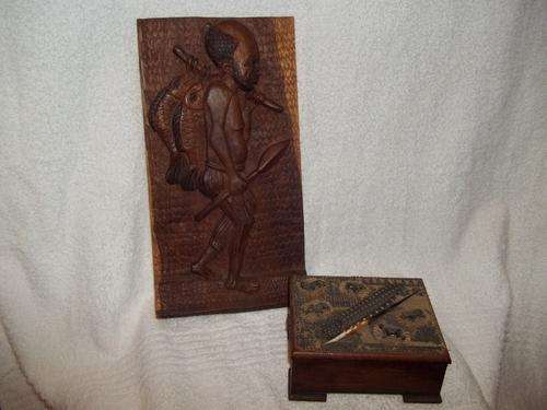 African wall plaque and jewelry box made from wood
