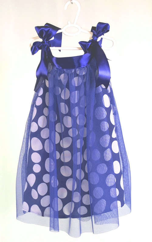 Blue and White Net Drawstring Dress (2 - 3 years)