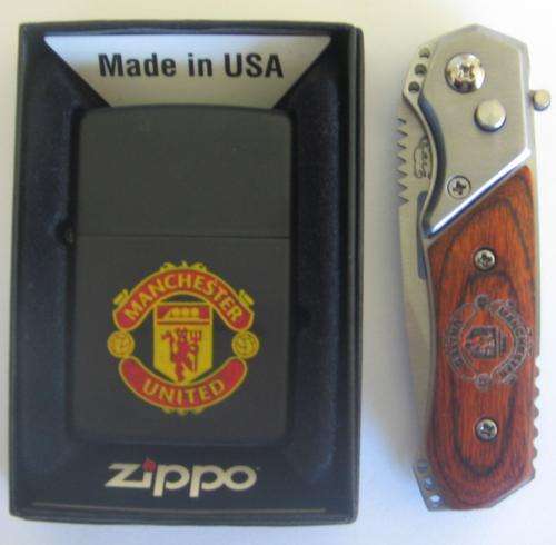 Manchester United Zippo and Biltong Knife set