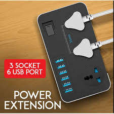 TB-T09 3.1A Power Socket Extension With 3 AC Sockets & 6 USB Ports