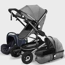 Brand Baby Pram Stroller - 3 in 1 Function Foldable Baby Pram with Car Seat Grey