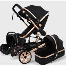3 in 1 Baby Stroller With Car Seat- Gold And Black