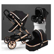 3 in 1 Baby Stroller With Car Seat- Gold And Black