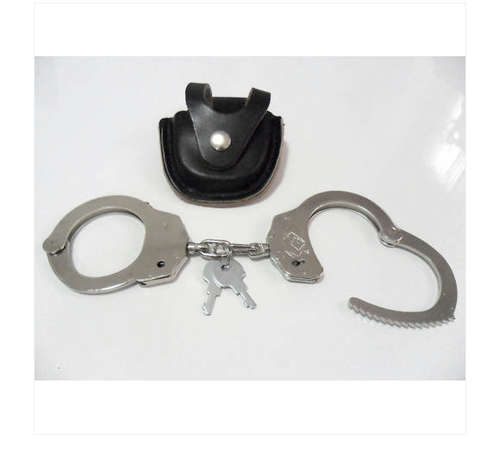 NEW POLICE HANDCUFFS AND CASE, BLACK LEATHER CASE, FREE POSTAGE!!