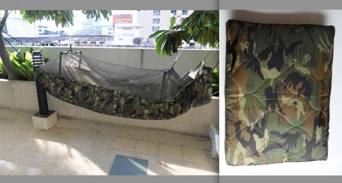 CAMOUFLAGE HAMMOCK WITH MOSQUITO NET, FOLDS UP IN TO A BAG FREE POSTAGE!