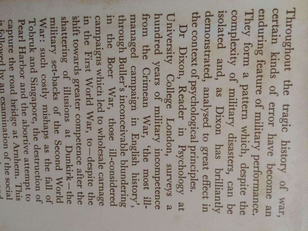 On the Psychology of Military Incompetence - Norman F Dixon (1977 HARDCOVER)