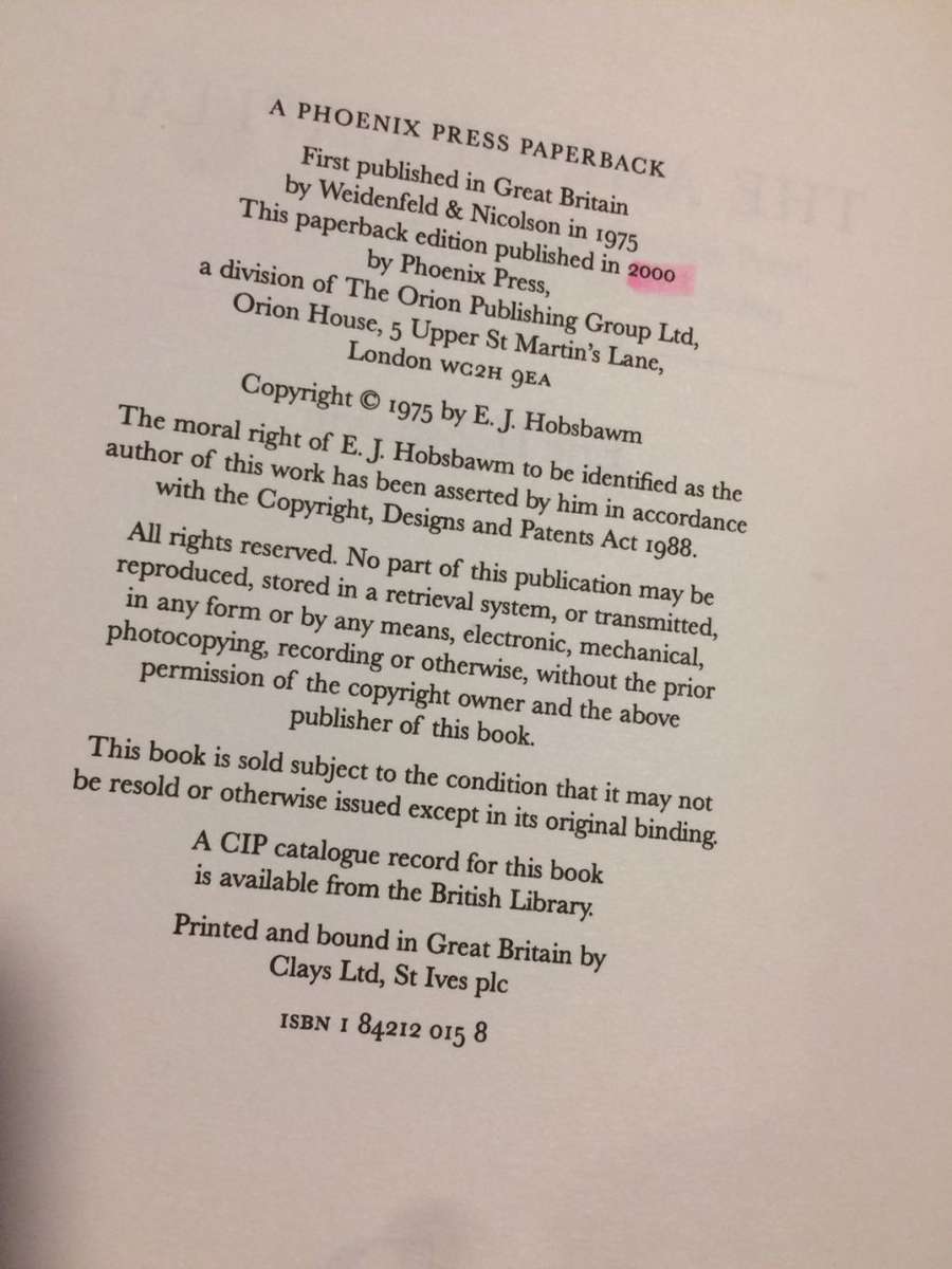 The Age of Capital 1848 - 1875 by Eric Hobsbawm (2000 Edition HARDCOVER)