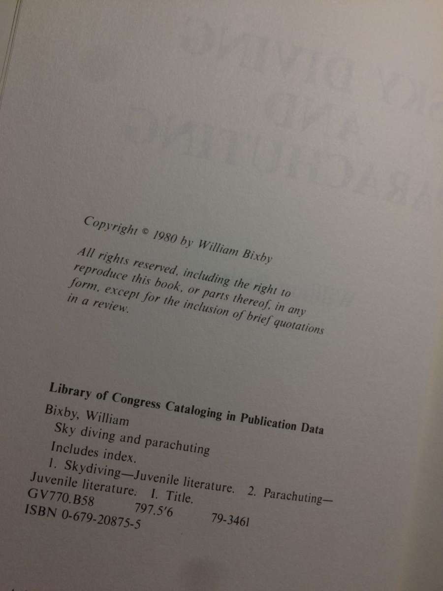 Skydiving and Parachuting - William Bixby (1980 1st Edition HARDCOVER)