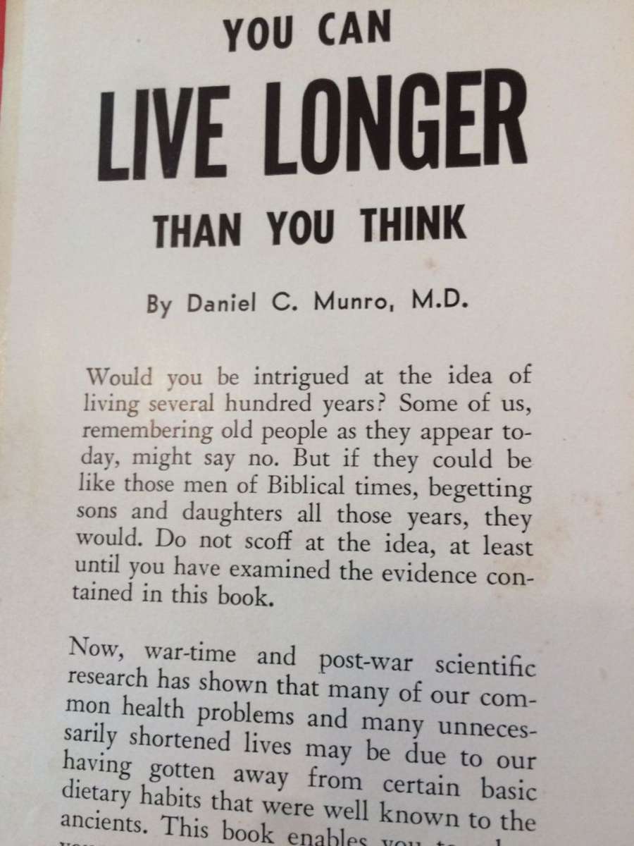 You Can Live Longer Than You Think - Dr Daniel C Munro (1958 Hardcover)