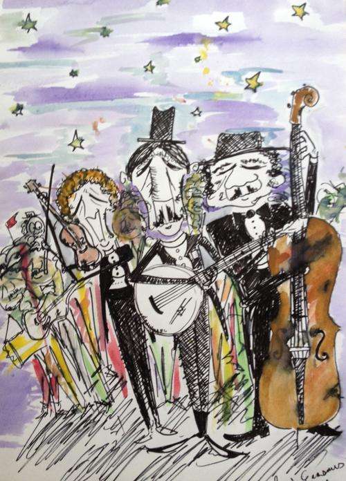 "A Bluegrass Affair" - Original Pen, Ink & Watercolour by Rennis