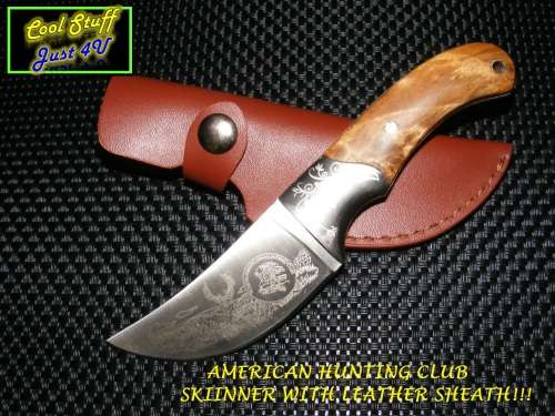 BEAUTIFULLY CRAFTED AMERICAN HUNTING CLUB - SKINNER KNIFE WITH LEATHER SHEATH!!!