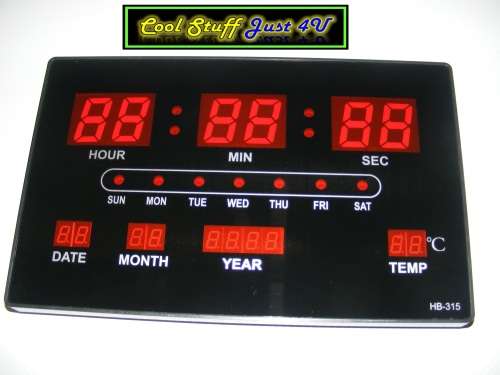 LED NUMBER CLOCK WITH TIME; DAY & TEMPERATURE - VERY CLEAR & BRIGHT!!!