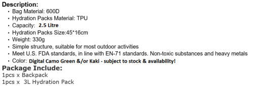 KMS DIGITAL CAMO 2.5 LITER HYDRATION PACK!!!