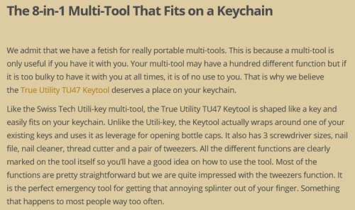 8 IN 1 MULTI TOOL THAT FITS ON A KEY RING - FROM TRUE UTILITY!!!