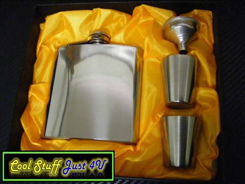 6oz HIP FLASK WITH 2 TOT GLASSES & FUNNEL - AWESOME GIFT SET!!!