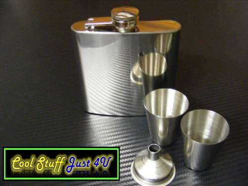 6oz HIP FLASK WITH 2 TOT GLASSES & FUNNEL - AWESOME GIFT SET!!!