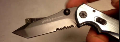 FLASH TANTO WITH PORTION SERRATED BLADE, GLASS BREAKER and BELT CUTTER - FULL HOUSE POCKET KNIFE!