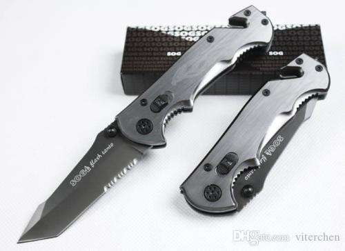 FLASH TANTO WITH PORTION SERRATED BLADE, GLASS BREAKER and BELT CUTTER - FULL HOUSE POCKET KNIFE!