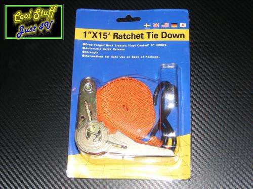 LIGHTWEIGHT RATCHET TIE DOWN CARGO STRAP 1" X 15 FT WITH S - HOOKS!!!
