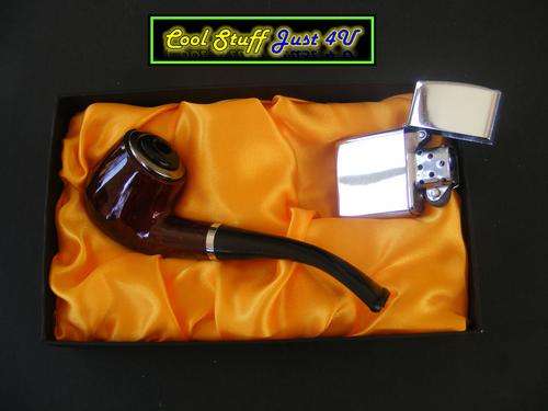NICE SIZED PIPE & ZIPPO TYPE LIGHTER GIFT SET!!!