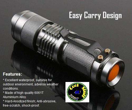 500 LUMENS CREE LED FLASHLIGHT WITH 3 MODES ON ZOOMING - VERY COMPACT / VERY POWERFUL!!!