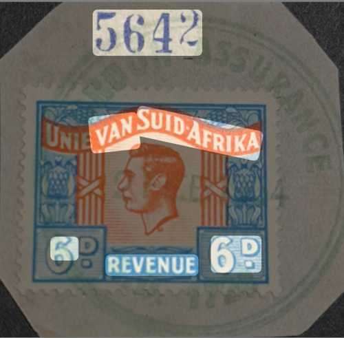 UNIE VAN SUID-AFRIKA  ( 1950 ) 6D REVENUE STAMP! !!!!