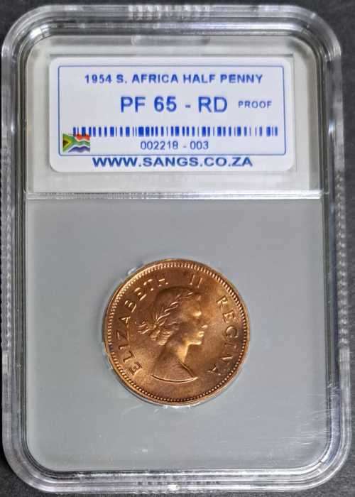 SA 1954  HALF-PENNY GRADED  ( PF 65 RD ) **RARE DATE** LOW-MINT.  **SCARES COIN.`PROOF ÇOIN***