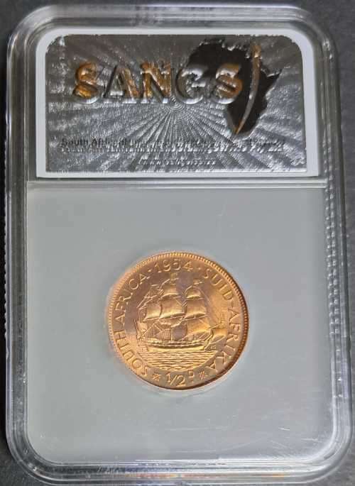 SA 1954  HALF-PENNY GRADED  ( PF 65 RD ) **RARE DATE** LOW-MINT.  **SCARES COIN.`PROOF ÇOIN***
