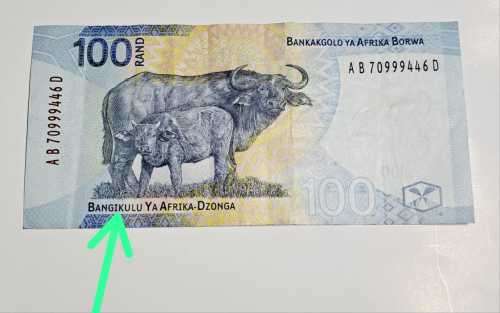 THE NEW R100 BANKNOTE SA RESERVE BANK  (SARB) *SPELLING ERROR * W/M BUFFALO HEAD.