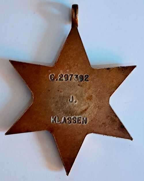 W.W.2 THE AFRICA STAR  FULL-SIZE MEDAL TO: J.KLASSEN.  C. 287383