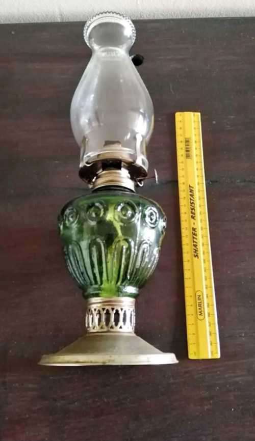 VINTAGE OLD STUNNING GREEN GLASS LAMP ANTIQUE  43CM ??..?