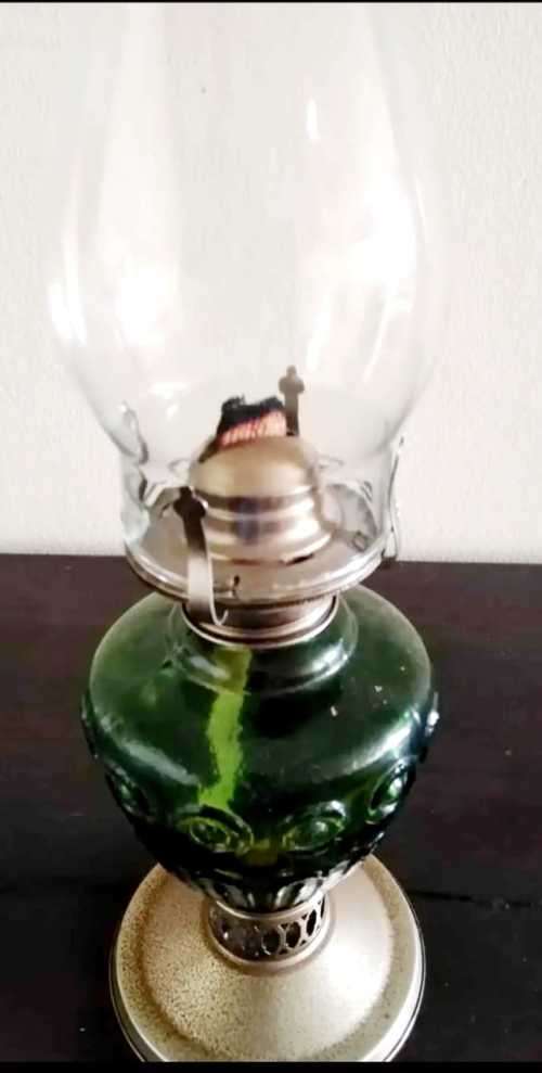 VINTAGE OLD STUNNING GREEN GLASS LAMP ANTIQUE  43CM ??..?