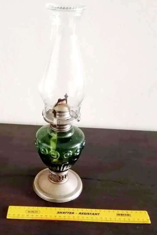 VINTAGE OLD STUNNING GREEN GLASS LAMP ANTIQUE  43CM ??..?