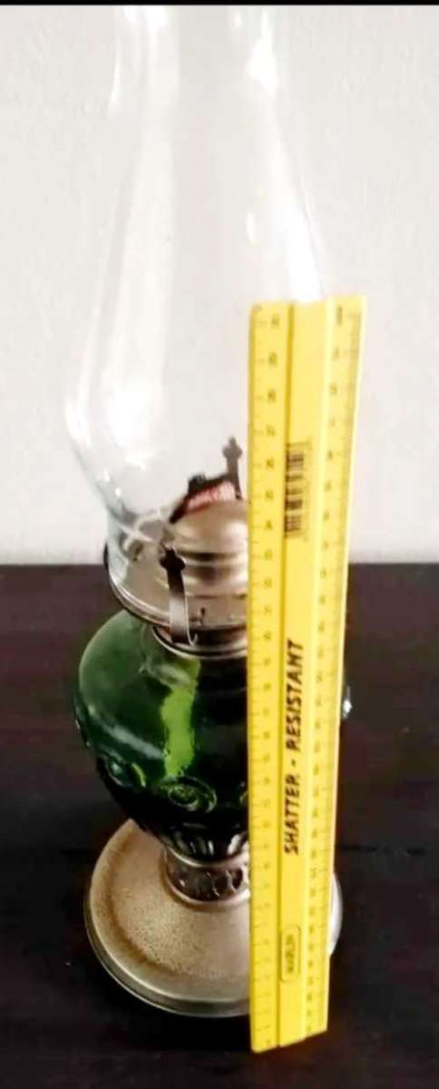 VINTAGE OLD STUNNING GREEN GLASS LAMP ANTIQUE  43CM ??..?