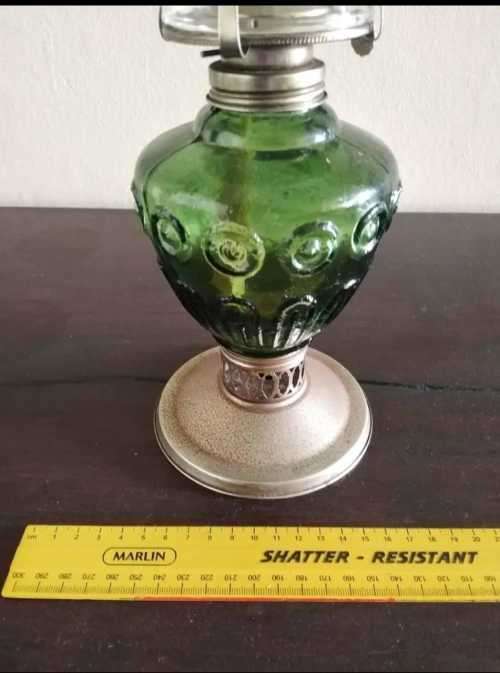 VINTAGE OLD STUNNING GREEN GLASS LAMP ANTIQUE  43CM ??..?