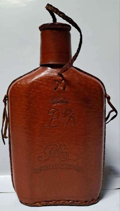 ZUBROWKA BISON BRAND LEATHER BOUND FLASK/EMPTY PRODUCED BY POLAND **STUNNING **