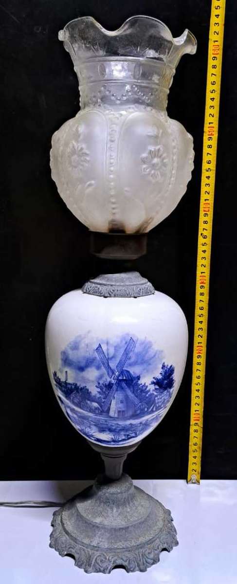 **ANTIQUE** HOLLAND DECOR LAMP IN THE STYLE OF HURRICANE OIL LAMP -MADE IN NETHERLANDS *62CM **BIG *