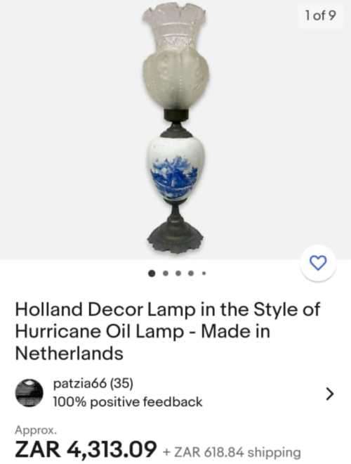 **ANTIQUE** HOLLAND DECOR LAMP IN THE STYLE OF HURRICANE OIL LAMP -MADE IN NETHERLANDS *62CM **BIG *