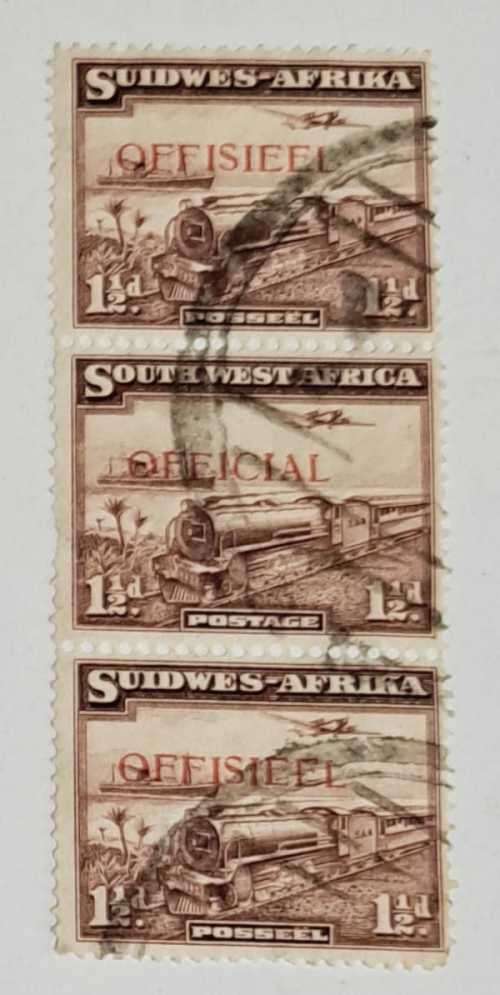 **3× OFFISIEEL /OFFICIAL**  SOUTHWEST - AFRICA  1 1/2d. STAMPS! !, CV R1350.00  * SCARCE *